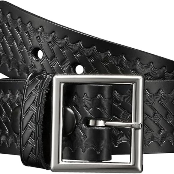 Men's Black Genuine Leather Belt Basket Weave Design 💸 - Picture 2 of 4